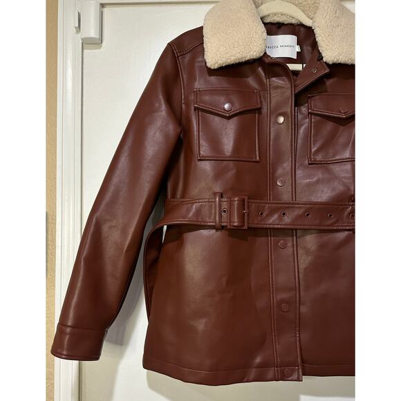 Rebecca Minkoff Faux Leather Jacket Chestnut Size Small NWT Shearling Collar - Picture 5 of 14